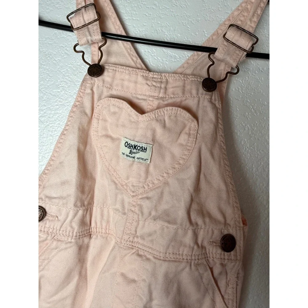 OshKosh Bgosh Toddler Girls Pink Heart Pocket Denim Bib Overalls 3T 6J064211
